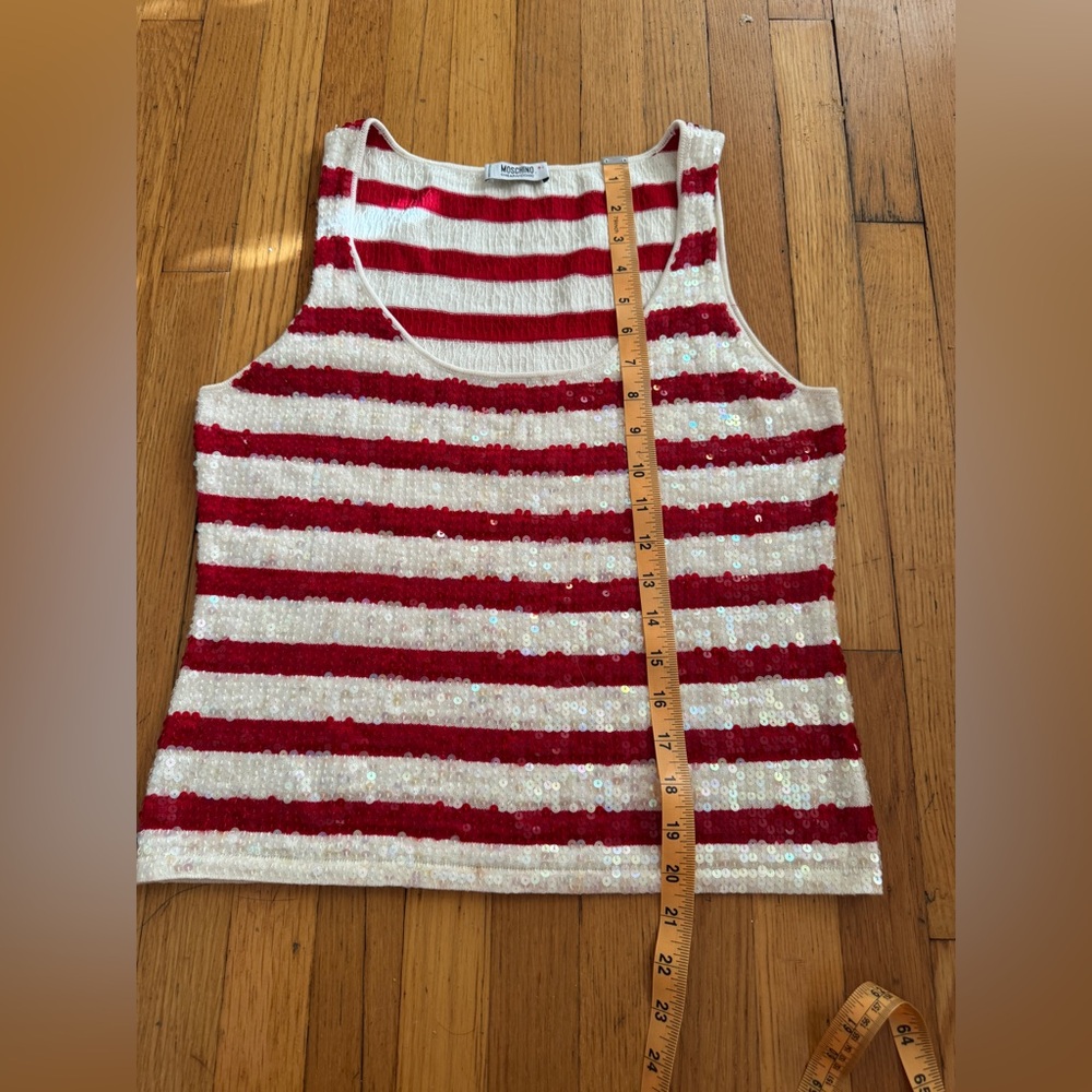 Moschino Red and White Striped Sequin Knit Tank Top - Picture 6 of 6